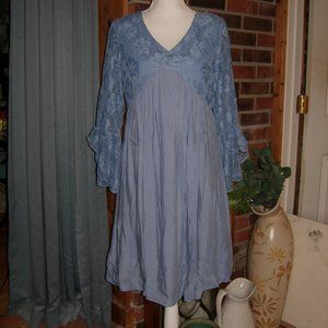 Cato Blue Lace Bell Sleeve Flowy Dress S